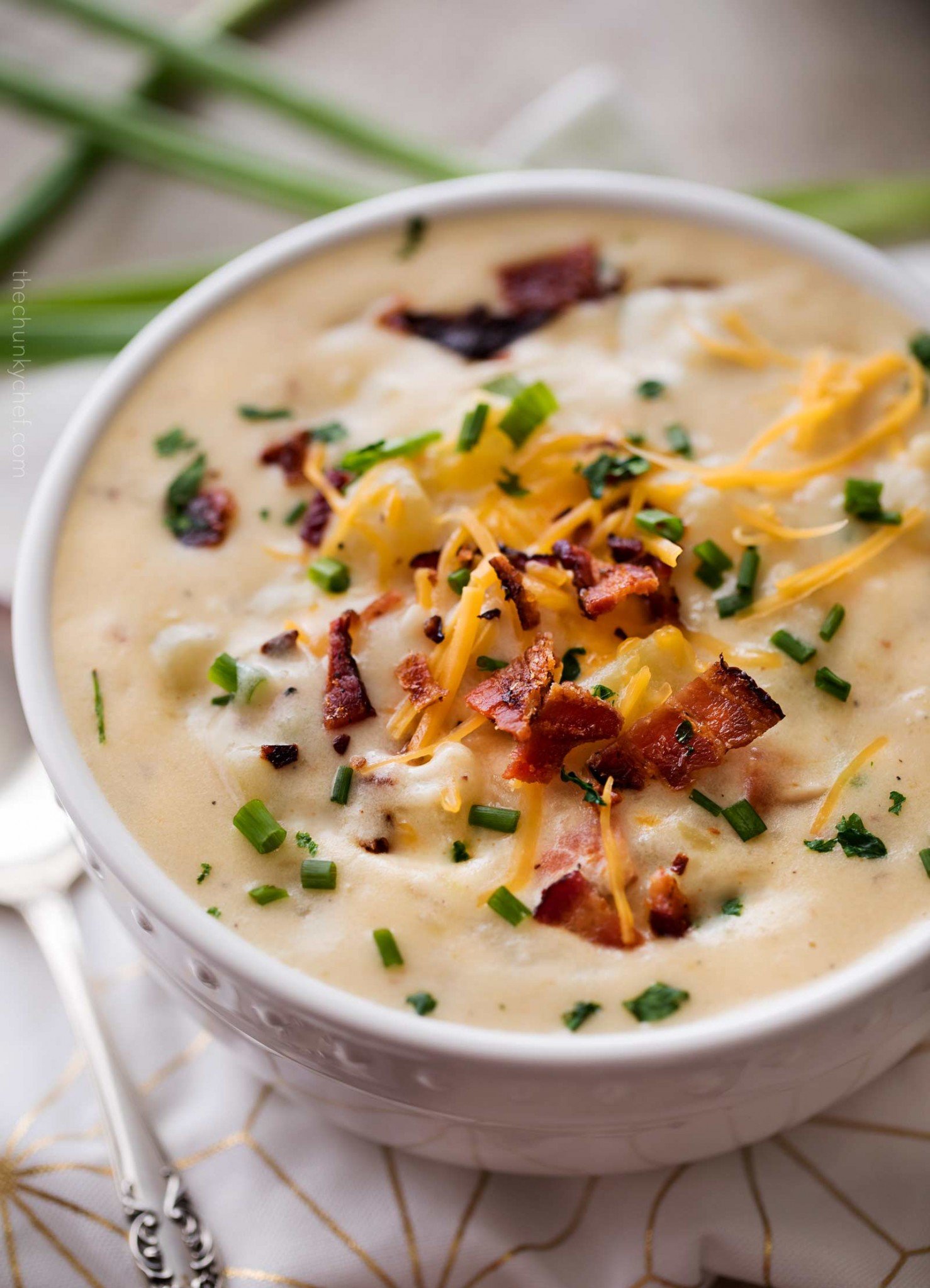 Skinny Crockpot Loaded Potato Soup - The Chunky Chef