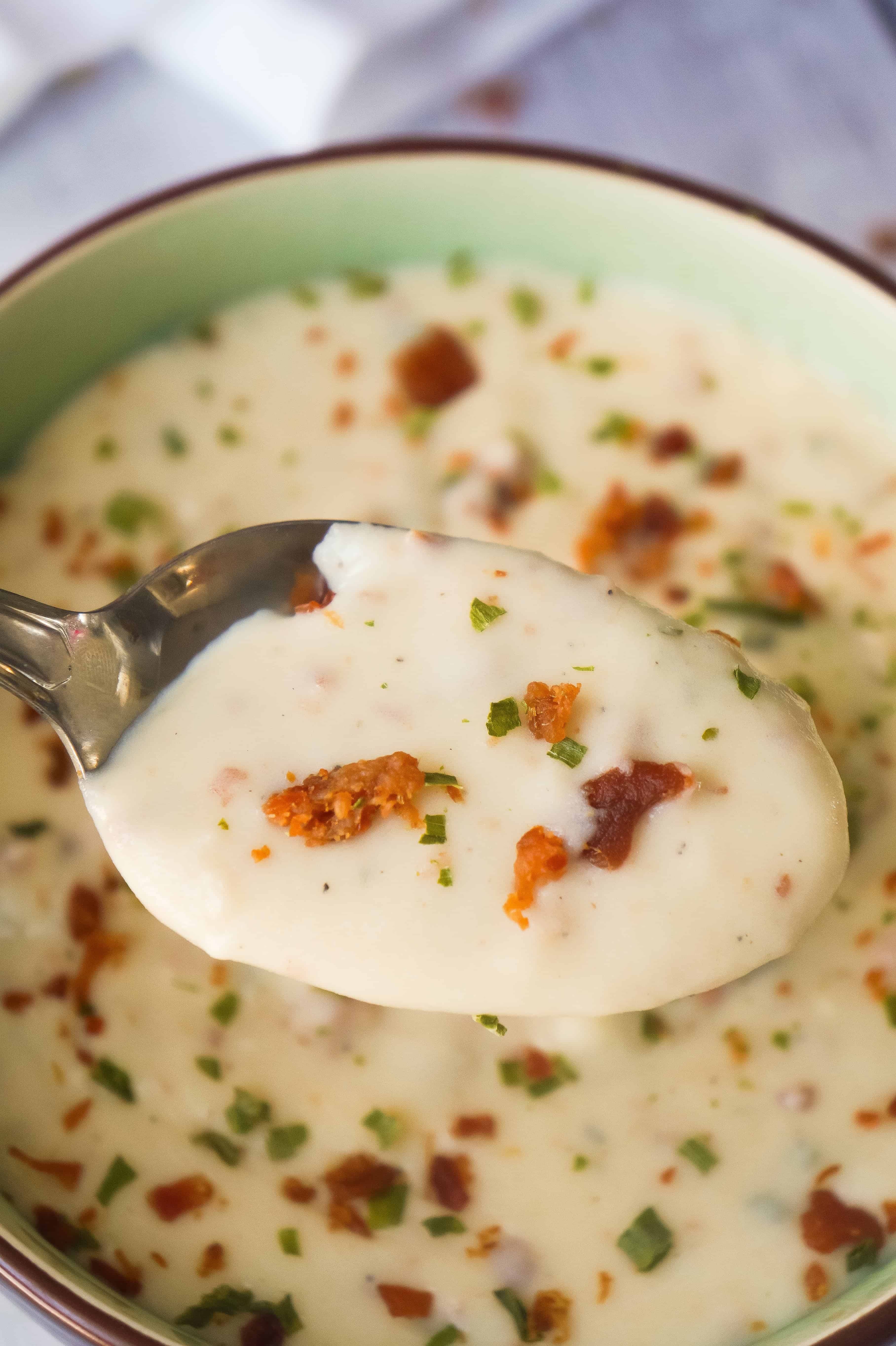 Easy Potato Bacon Soup made with instant mashed potatoes. | Potato