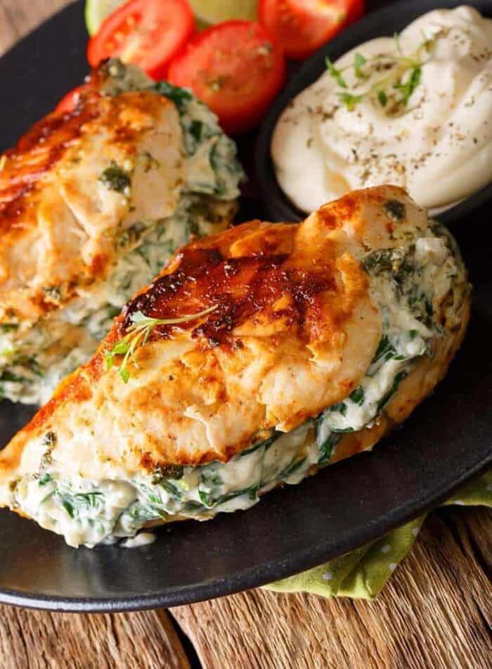 Pan Fried Spinach & Cream Cheese Stuffed Chicken - The Kitchen Magpie